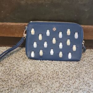 Tory Burch Navy Blue Wristlet with Penguin Design